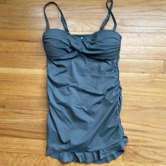 TOMMY BAHAMA Twist Front Shirred One-Piece Swimsuit Gray - Picture 2 of 8